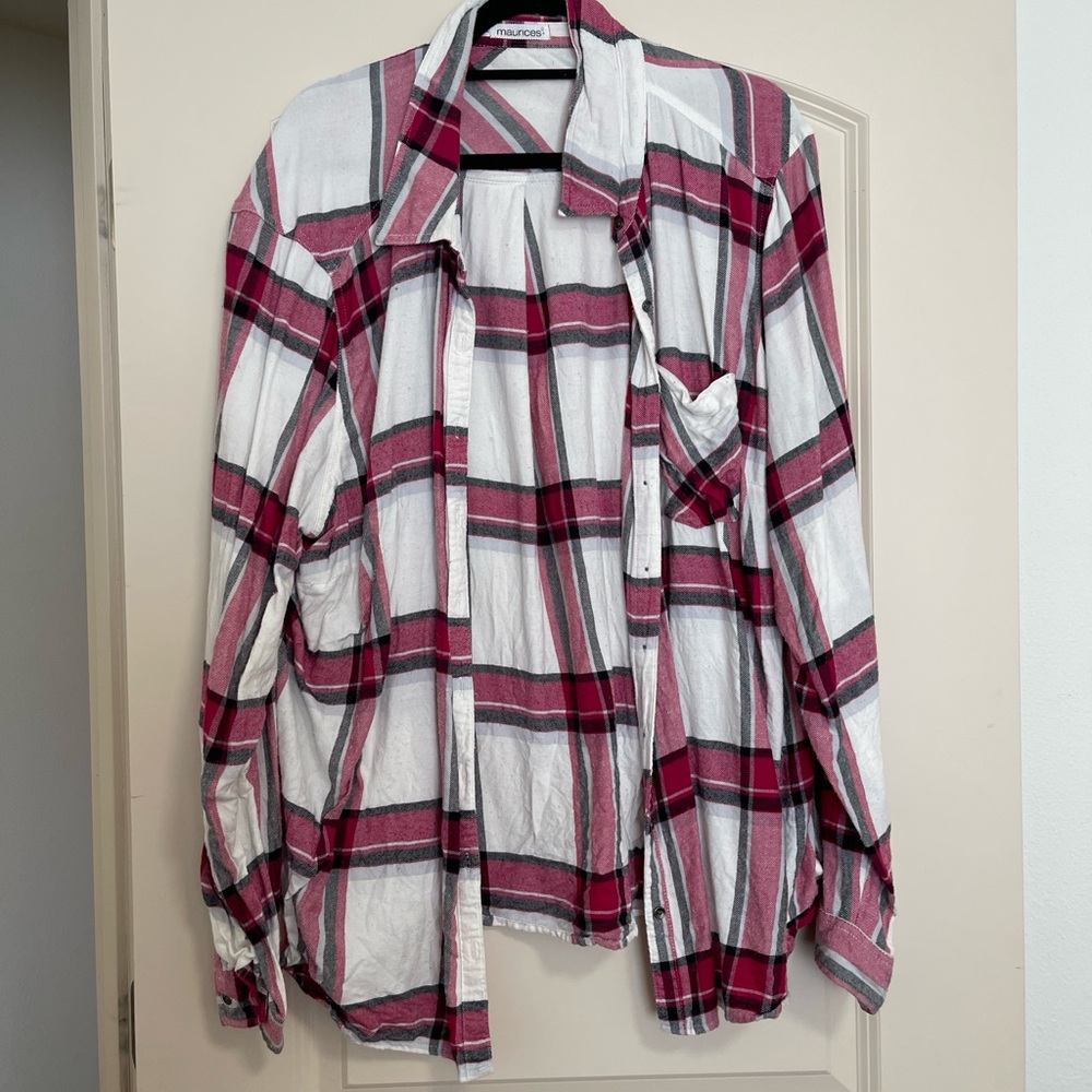Casual Plaid Shirt - Red and White